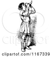 Clipart Of A Retro Vintage Black And White Man Drinking From A Horn Royalty Free Vector Illustration