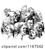 Clipart Of A Retro Vintage Black And White Group Of Ugly Men Royalty Free Vector Illustration