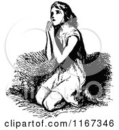 Poster, Art Print Of Retro Vintage Black And White Girl Kneeling In Prayer