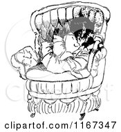 Poster, Art Print Of Retro Vintage Black And White Girl And Cat In A Chair