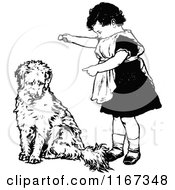 Clipart Of A Retro Vintage Black And White Girl Training Her Dog Royalty Free Vector Illustration