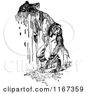 Clipart Of A Retro Vintage Black And White Wet Rabbit Royalty Free Vector Illustration