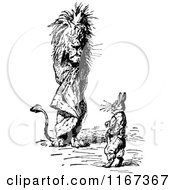 Clipart Of A Retro Vintage Black And White Male Lion And Rabbit Royalty Free Vector Illustration