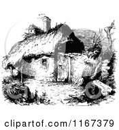 Clipart Of A Retro Vintage Black And White Cottage Royalty Free Vector Illustration