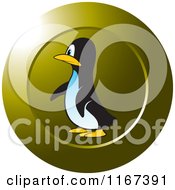 Clipart Of A Round Gold Penguin Icon Royalty Free Vector Illustration