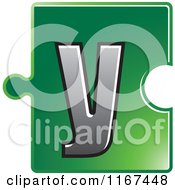 Clipart Of A Green Jigsaw Puzzle Piece Letter Y Royalty Free Vector Illustration by Lal Perera