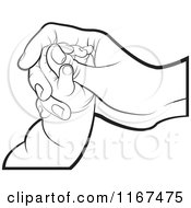 Clipart Of Outlined Mother And Baby Hands Royalty Free Vector Illustration