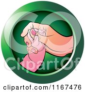 Clipart Of A Round Green Mother And Baby Hand Icon Royalty Free Vector Illustration by Lal Perera