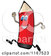 Cartoon Of A Running Red Pencil Royalty Free Vector Clipart