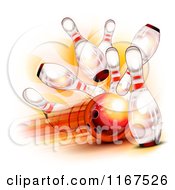 Clipart Of A Fast Bowling Ball Crashing Into Pins Royalty Free Vector Illustration by Oligo