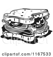 Clipart Of A Black And White Retro Sandwich Royalty Free Vector Illustration by Andy Nortnik