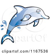 Cartoon Of A Jumping Blue Dolphin Royalty Free Vector Clipart