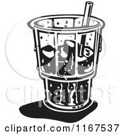 Poster, Art Print Of Black And White Retro Ice Cold Glass With A Straw And Ice