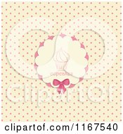 Clipart Of A Retro Cupcake Label Over Pink Polka Dots On Beige Royalty Free Vector Illustration by elaineitalia