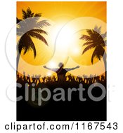 Dj Above A Dance Floor Silhouetted Against A Tropical Sunset Sky