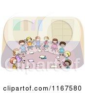 Poster, Art Print Of Diverse School Children Sitting In A Circle And Discussing A Project