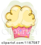 Cartoon Of A Cupcake With Fluffy Yellow Frosting Copyspace Royalty Free Vector Clipart