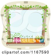 Poster, Art Print Of Window With Potted Plants And Vines With Copyspace