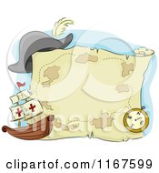 Poster, Art Print Of Pirate Ship Compass Hat And Treasure Map