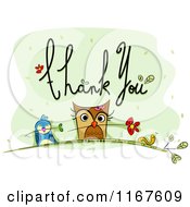 Poster, Art Print Of Thank You Text With An Owl Bird Worm And Flowers