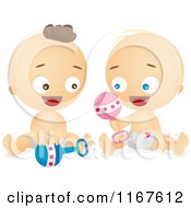 Poster, Art Print Of Caucasian Babies Playing With Rattles