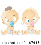 Cartoon Of Caucasian Babies Sucking On Pacifiers Royalty Free Vector Clipart