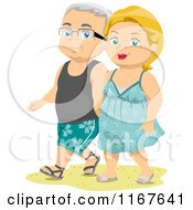 Cartoon Of A Senior Couple Walking On A Beach Royalty Free Vector Clipart