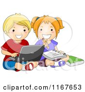 Poster, Art Print Of School Boy And Girl Studying On A Laptop Computer