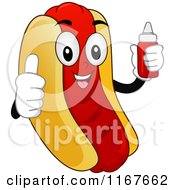 Cartoon Of A Thumb Up Hot Dog In A Bun Mascot With Ketchup Royalty Free Vector Clipart by BNP Design Studio