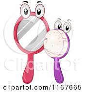 Cartoon Of Hand Mirror And Brush Mascots Royalty Free Vector Clipart