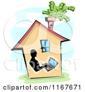 Poster, Art Print Of Home Business Worker On A Laptop With Cash Flying From The Chimney