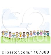 Poster, Art Print Of Group Of Diverse Children Holding Hands On A Hill