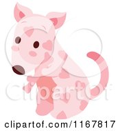 Poster, Art Print Of Cute Pink Valentine Heart Patterned Puppy With A Bone
