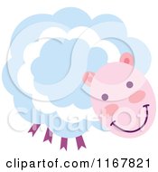 Cartoon Of A Cute Sheep With A Pink Face And Blue Wool Royalty Free Vector Clipart