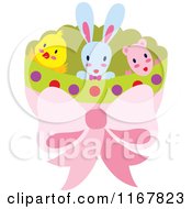 Poster, Art Print Of Halved Easter Egg Shell With Rabbit Chick And Lamb