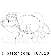 Poster, Art Print Of Cute Outlined Badger Walking In Profile
