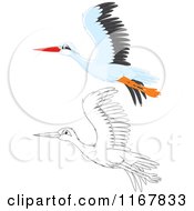 Poster, Art Print Of Flying Outlined And White Stork