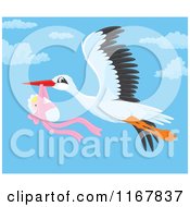 Poster, Art Print Of Bundled Up Baby Girl Hanging From A Flying Storks Beak
