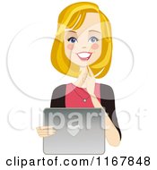 Clipart Of A Happy Blond Woman Using A Laptop Royalty Free Vector Illustration by peachidesigns #COLLC1167848-0137