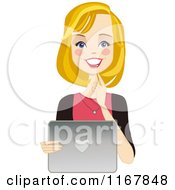 Poster, Art Print Of Happy Blond Woman Using A Laptop