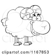 Cartoon Of A Grinning Outlined Ram Royalty Free Vector Clipart
