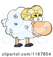Cartoon Of A Grinning White Ram Royalty Free Vector Clipart