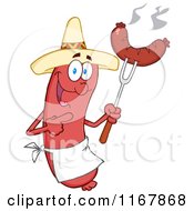 Mexican Sausage Mascot Pointing To A Weenie On A Fork