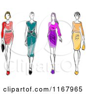 Poster, Art Print Of Sketched Models Walking In Dresses