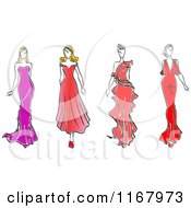 Poster, Art Print Of Sketched Fashion Models Walking In Dresses