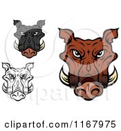 Poster, Art Print Of Tusked Boar Heads