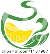 Clipart Of A Green Tea Cup With Lemon And Leaves 10 Royalty Free Vector Illustration