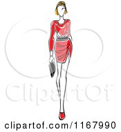 Poster, Art Print Of Sketched Model Walking In A Red Dress