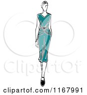 Poster, Art Print Of Sketched Model Walking In A Teal Dress