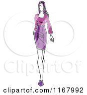 Poster, Art Print Of Sketched Model Walking In A Purple Dress